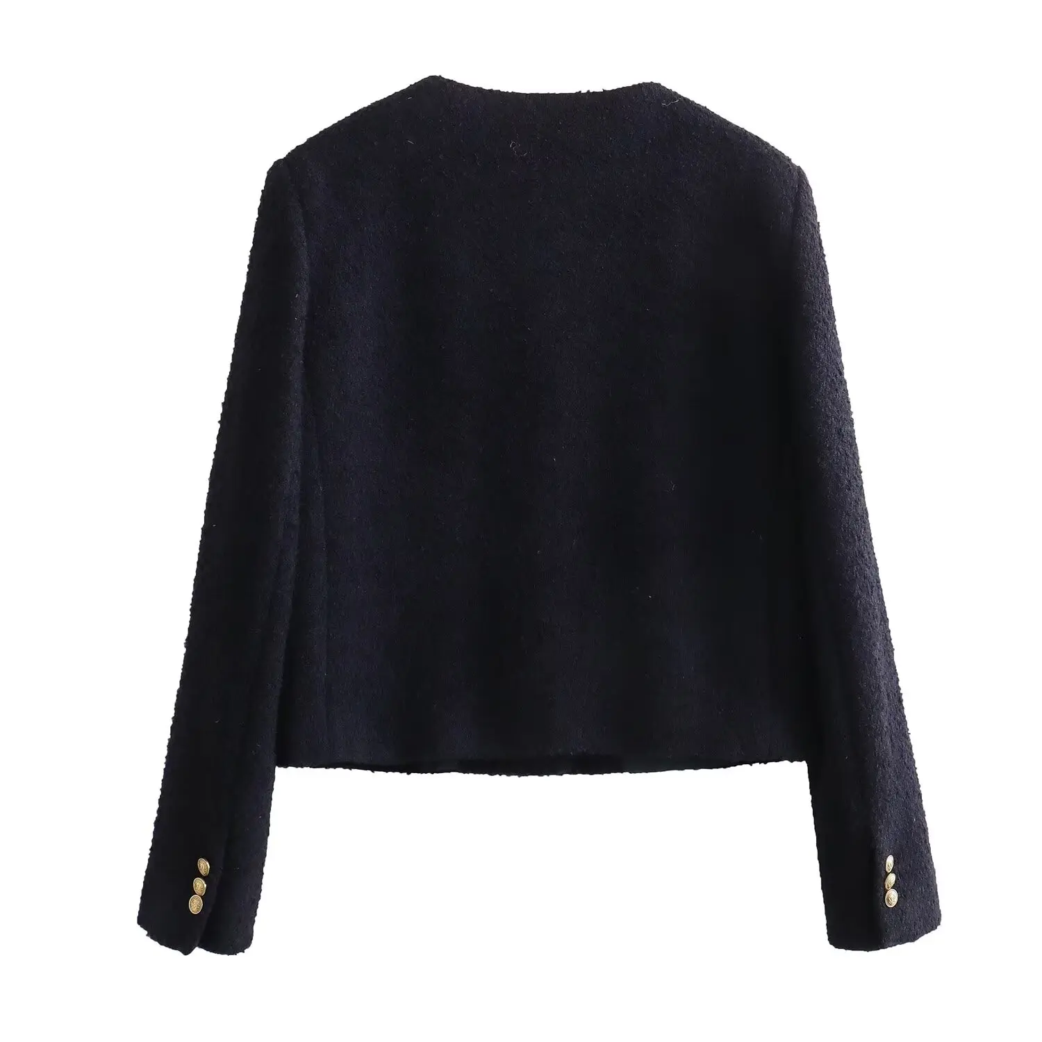 

Jenny&Dave Vintage Gold Buttons Casual WInter Coat Women Tops French Elegant Chenille Navy Woolen Jacket