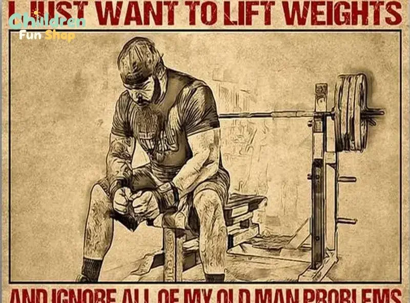 Decor Gym Room Weightlifting Man I Just Want to Lift Weights and Ignore All of My Old Problems Club Plaque Sign  in Tin