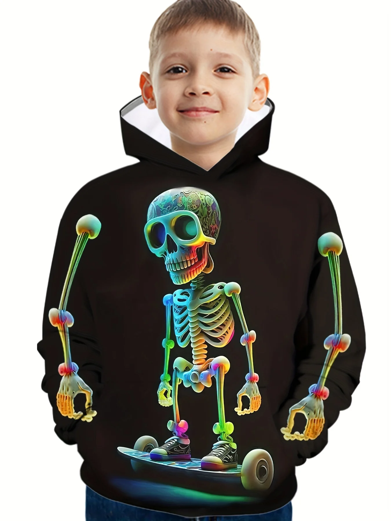 Halloween Skeleton Print Boys Casual Long Sleeve Hoodies Boys Sweatshirt for Spring Fall Boys Hoodie Children\'s Boy\'s Clothing