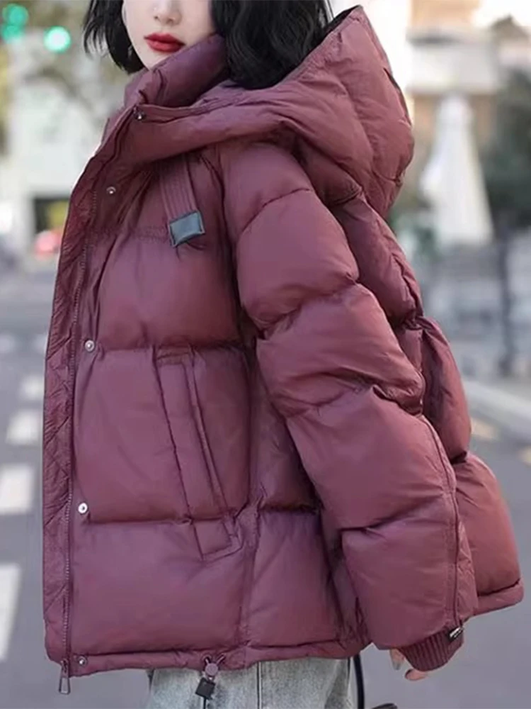 

Slimming ort Hooded Cotton Jaet Women's Faionable Versatile Winter Outerwear Korean Sle Loose Fit Splice Element