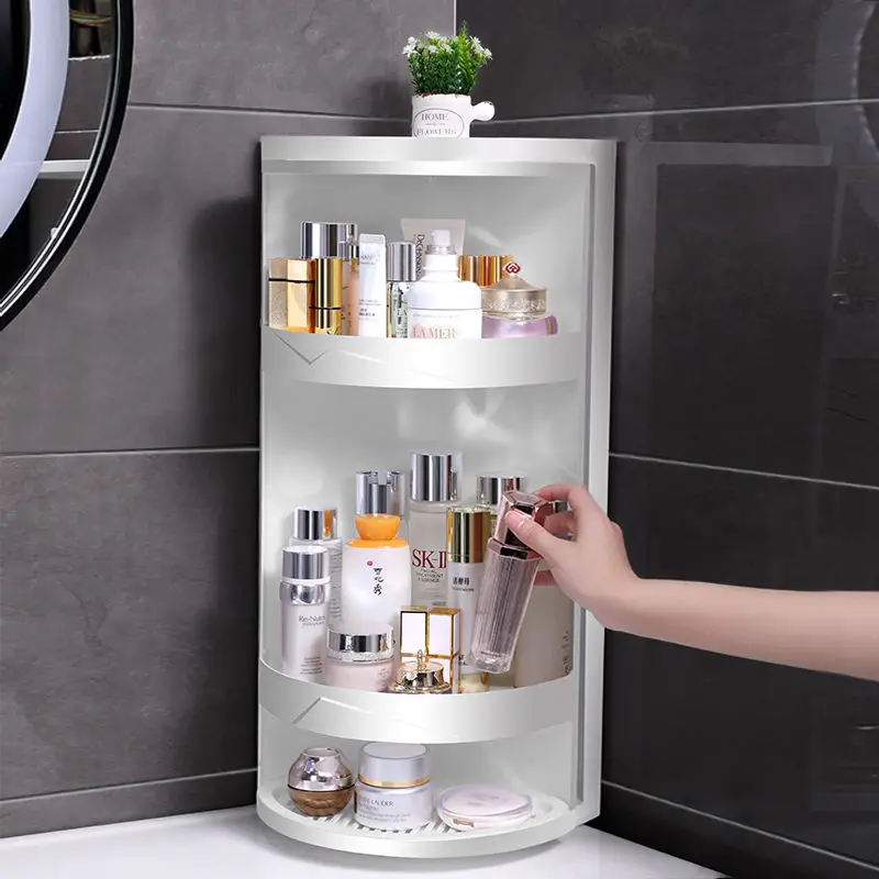 360-Degree Rotating Wall-Mounted Shelf Bathroom Corner Storage Shampoo Cosmetics Kitchen Household Bathroom Storage Accessories