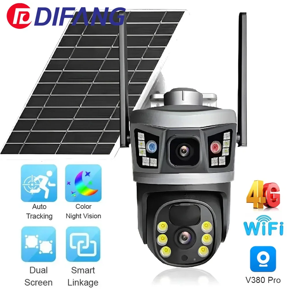 8MP Outdoor Monitoring Solar Camera 4G Dual Lens 4K Wireless WiFi PTZ Dual Screen Security Protection Automatic Tracking Camera