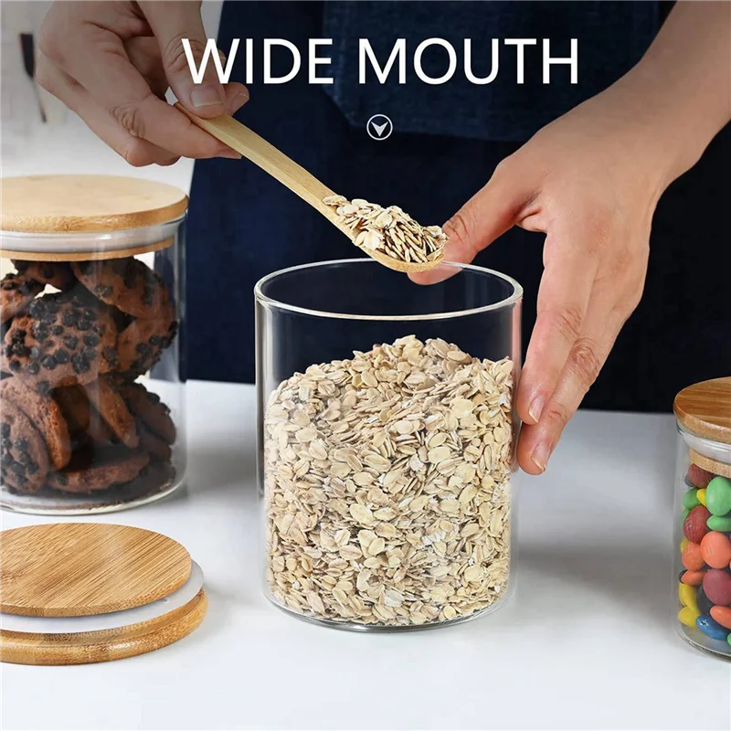 

N04R 3X Glass Food Storage Containers With Lids Large Glass Food Storage Jars For Coffee Bar Tea Sugar (27 FL OZ)