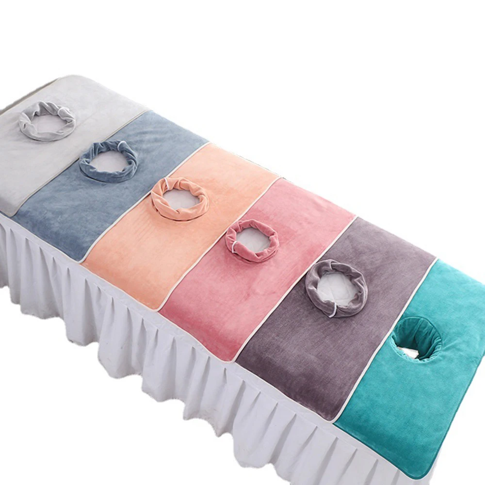 40x80cm Velvet Beauty Salon Coral Towelling Bed Cover with Face Berath Hole SPA Massage Bedspread Towel  Hole Towels Cloth 1pcs