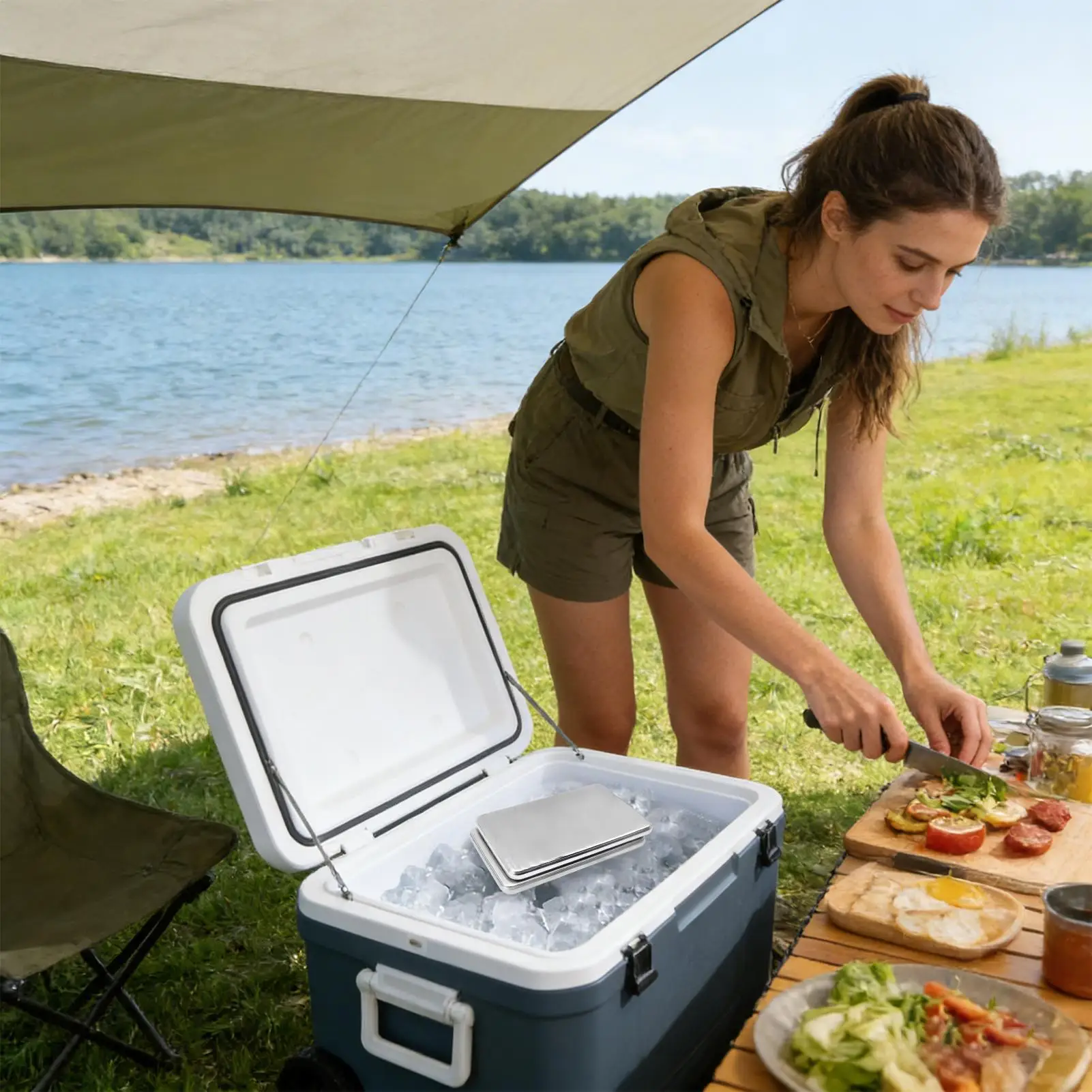 Lunch Ice Pack 2 Pieces Stainless Steel Small Reusable Trays Long Lasting Ice Packs For Travel BBQ Picnic Beach Outdoor Work