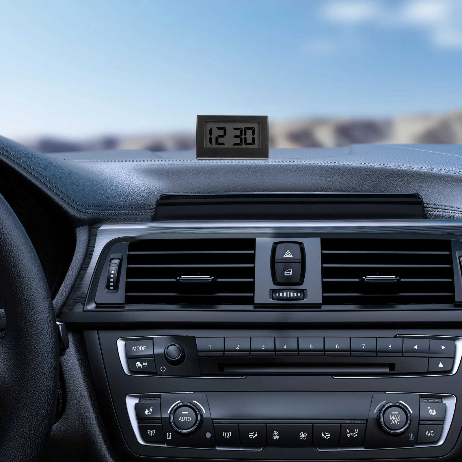 

GARVALON Car Digital Clock Electronic Dashboard Sticker Mini Adhesive Nightstand Auto Black Plastic Instrument