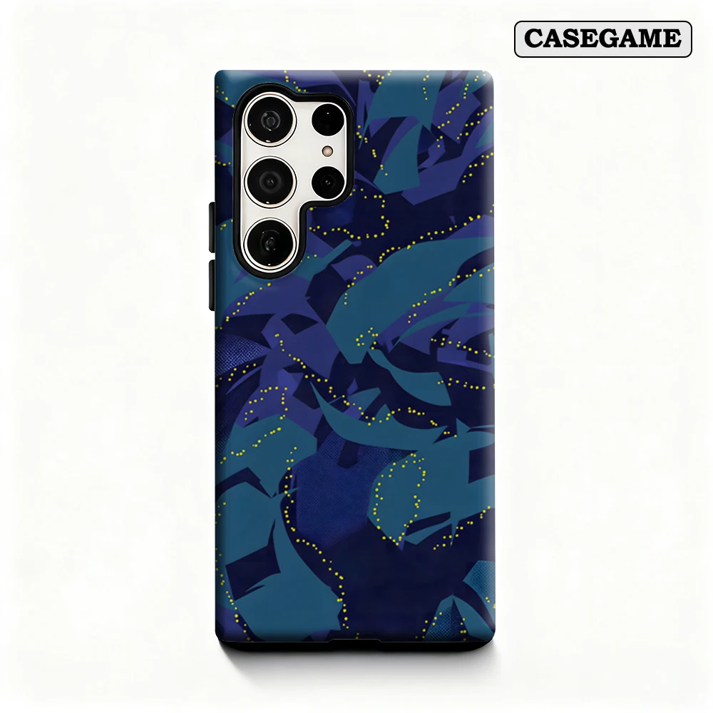 Casegame Phone Case for Samsung Galaxy S25 S26 Ultra S24 S23 Ultra Plus Shockproof Double Layer Dark Blue Leaf Silhouette Cover