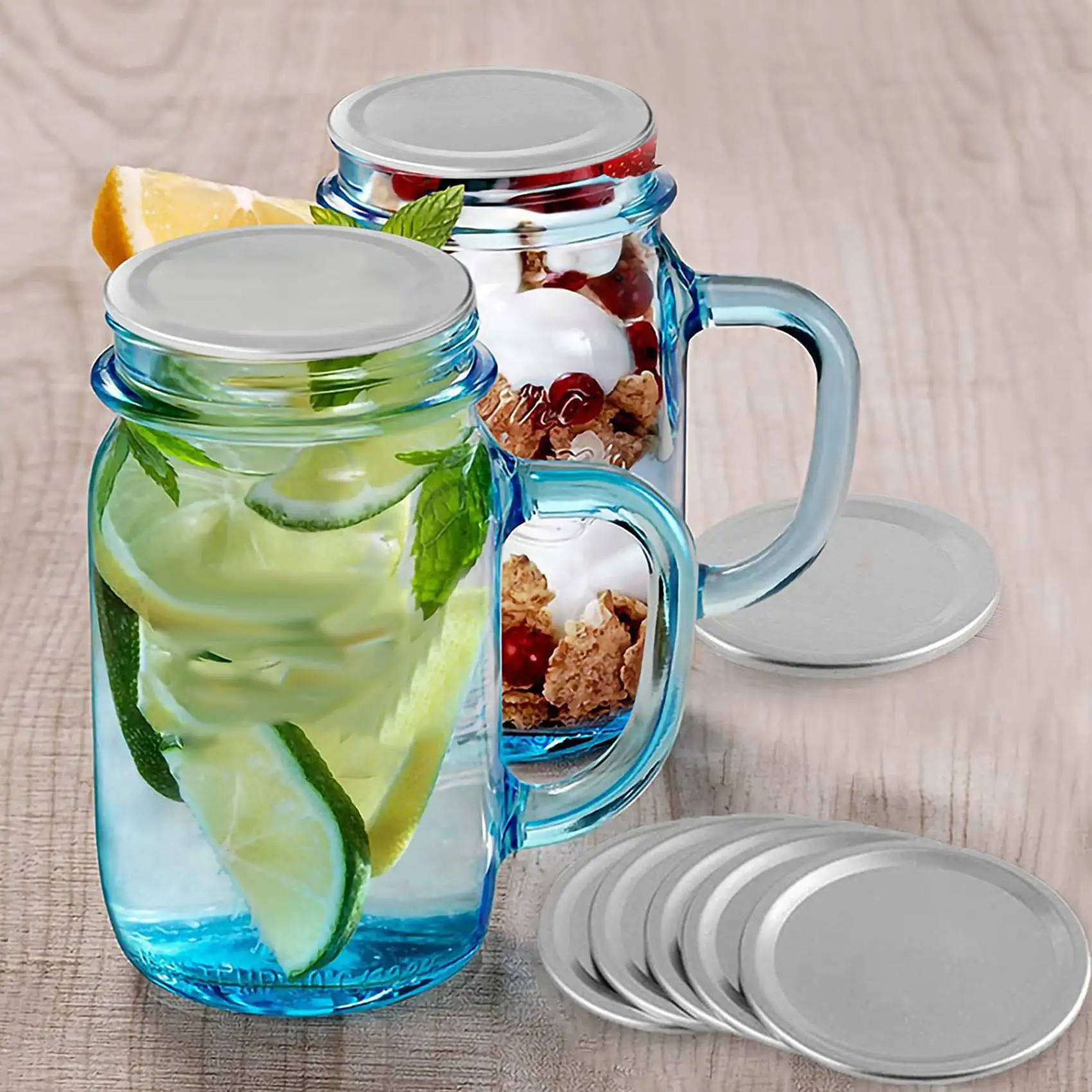 BAAE 200 Pcs Wide Mouth 86 MM Mason Jar Canning Lids, Reusable Leak Proof Split-Type Silver Lids with Silicone Seals Rings
