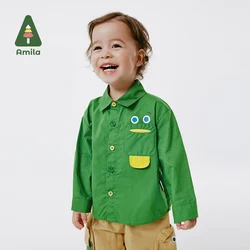 Amila Baby Boy shirt 2024 wiosna nowe Outdoor sportowe splatanie kontrastowa kreskówka bawełniana odzież dziecięca na co dzień