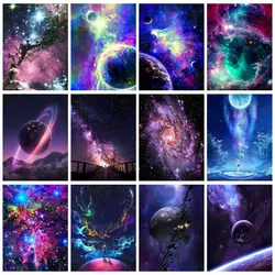 CHENISTORY Oil Painting By Numbers Frame Colorful Universe Planets For Adults Kids Handpainted Wall Art DIY Gift Fantasy
