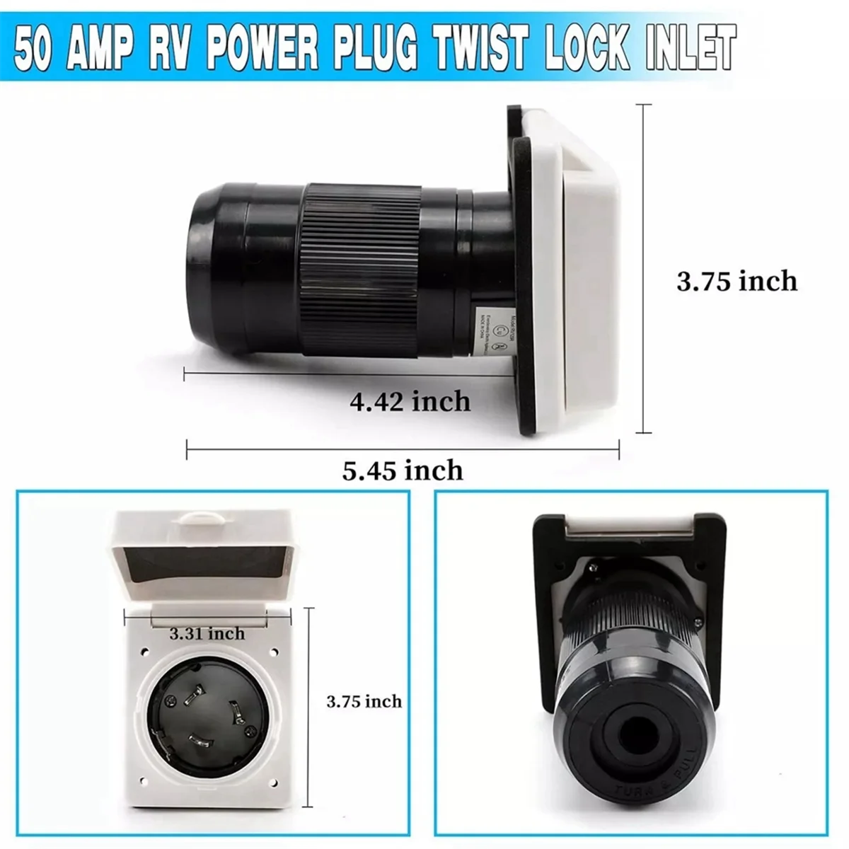 50 Amp RV Power Inlet Receptacle, 50 Amp RV Power Cover Twist Locking Connector