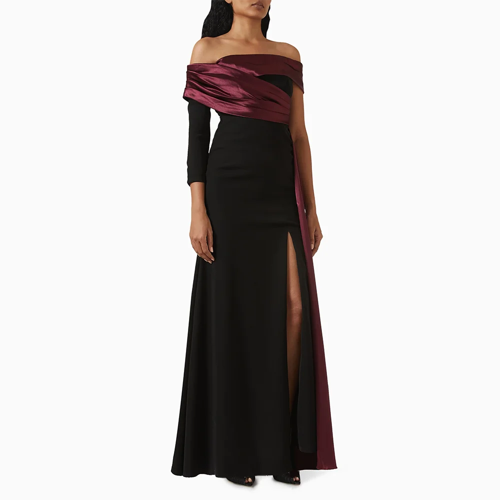 

Elegant Evening Dress Boat Neck Pleat 3/4 Sleeves Evening Gowns Jersey Mermaid Floor Length Formal Paty Dresses Customized