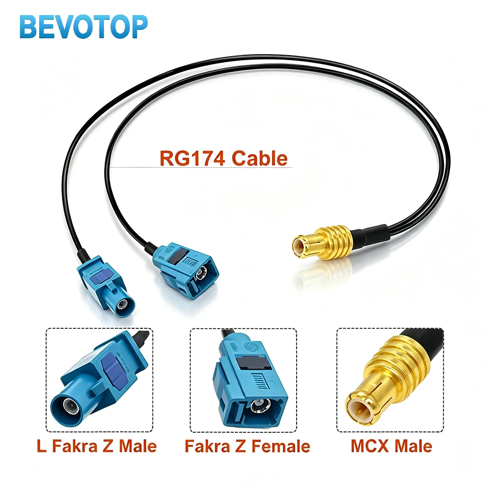 BEVOTOP MCX Male to Fakra Z Female Male Long RG174 Y Type Radio Splitter Combined RF Coaxial Cable