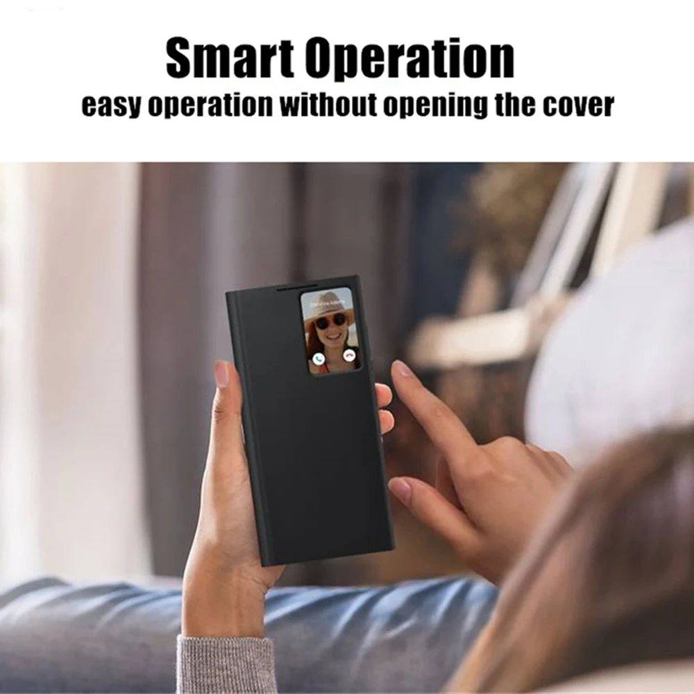 Window View Flip Cover Smart Chip Case For Samsung Galaxy S22 Plus S22Ultra Flip-free Wake Up Leather Case For Samsung S22 Ultra