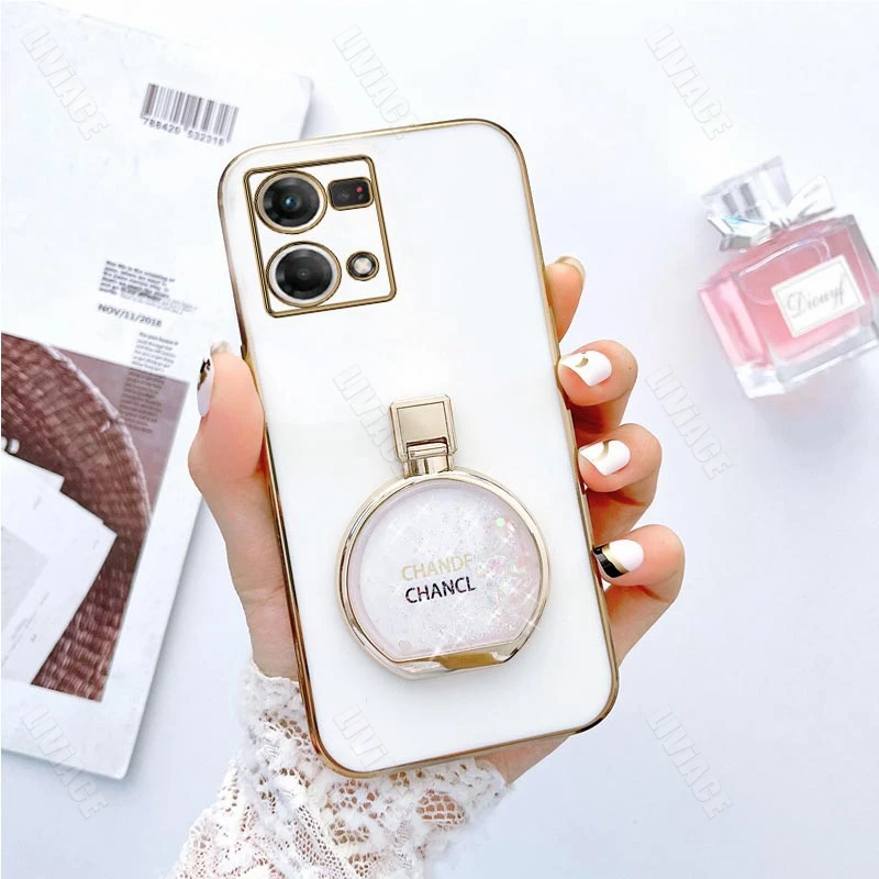 Quicksand Perfume Holder Phone Case On For Oppo Reno 7 8 9 Pro Plus 8T 4G 5G 5F 2Z 2F 7SE 5 Lite 6Z 4Z 5G Reno 2 3  Stand Cover