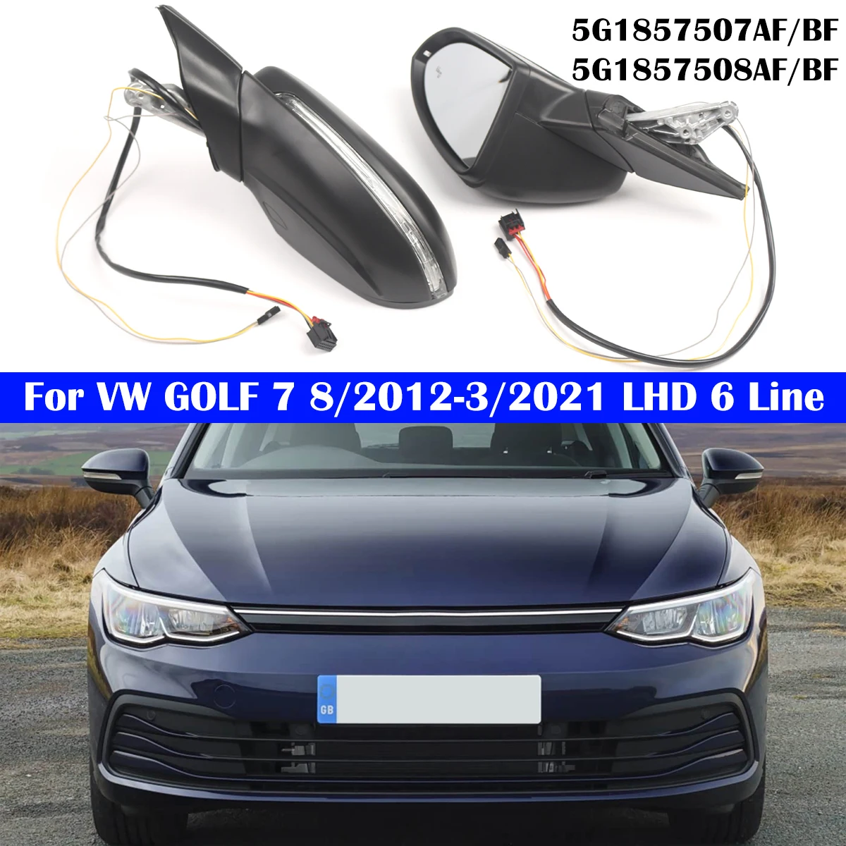 Rearview Mirror Assembly Assy Mirror Cover Cap Frame Glass Lens With Heating For VW GOLF 7 2015-2021 FACELIFT LHD 6 Wire+2 Wire