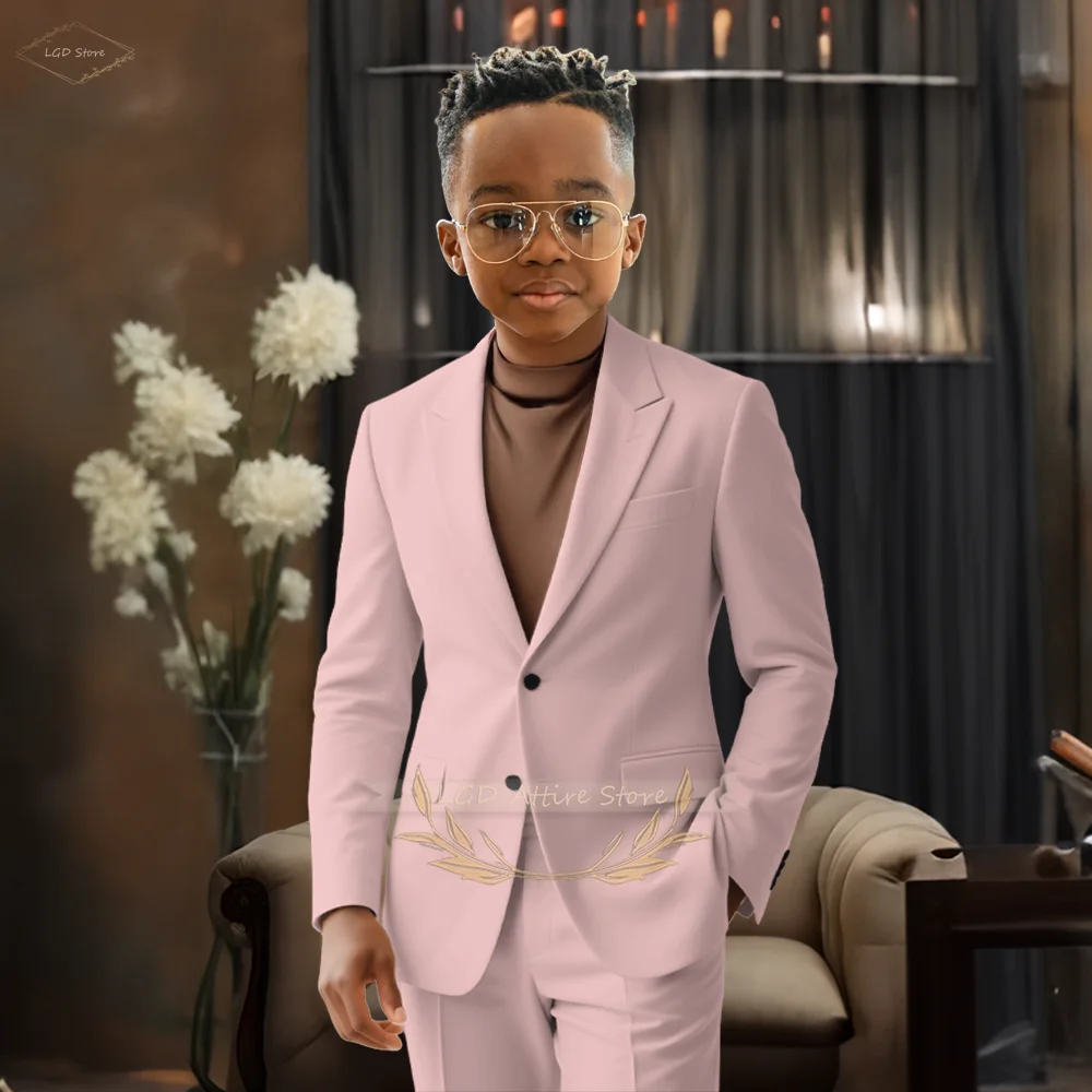 

Stylish Boys Pink Peak Lapel 2-Piece Suit Set Fashion Blazer Pants for Wedding Party Special Occasion Slim Fit
