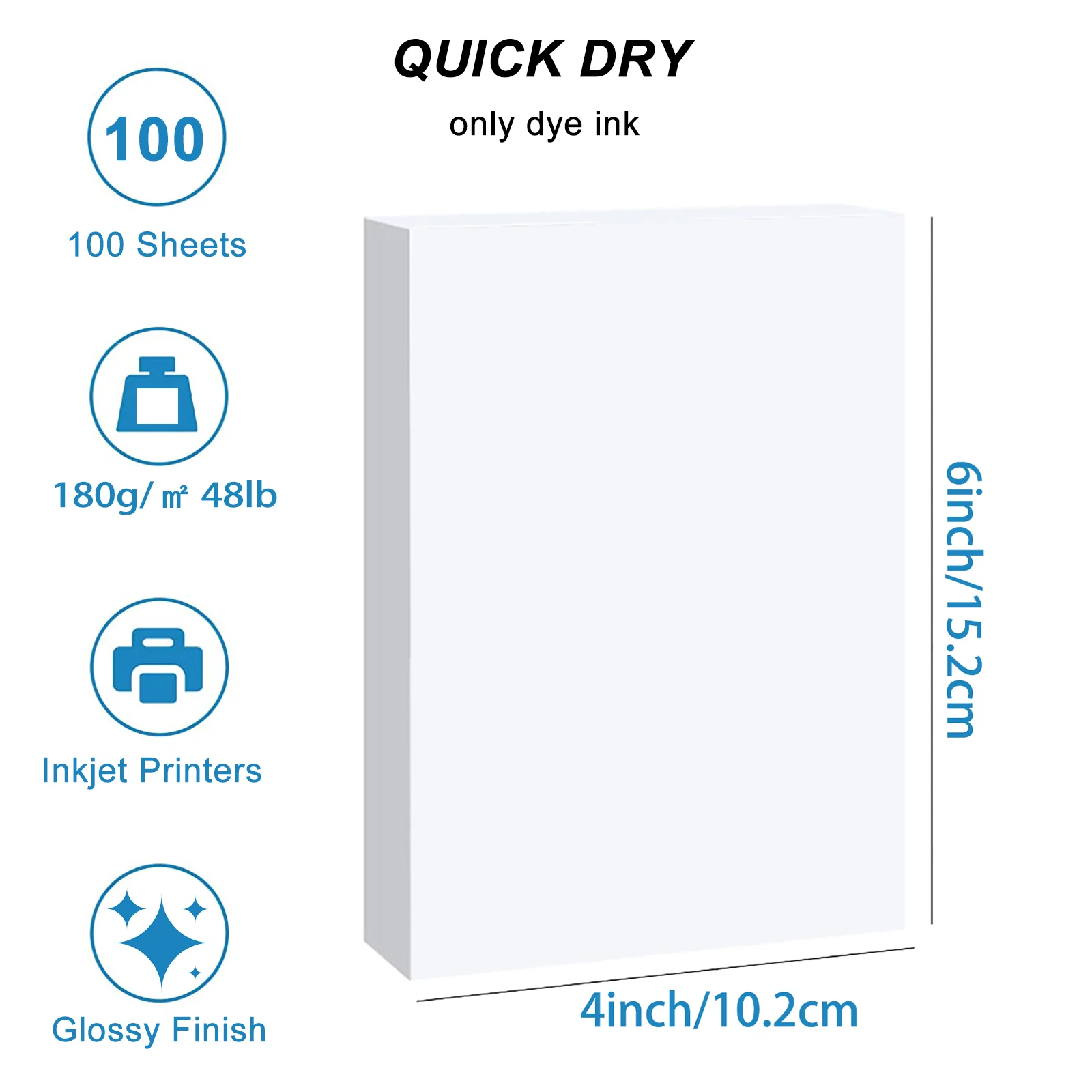 HUSPER 180Gsm Glossy Photo Paper Single-Sided 4x6 Inch 100 Sheets 102x152mm Compatible with Inkjet Printers Grey Back