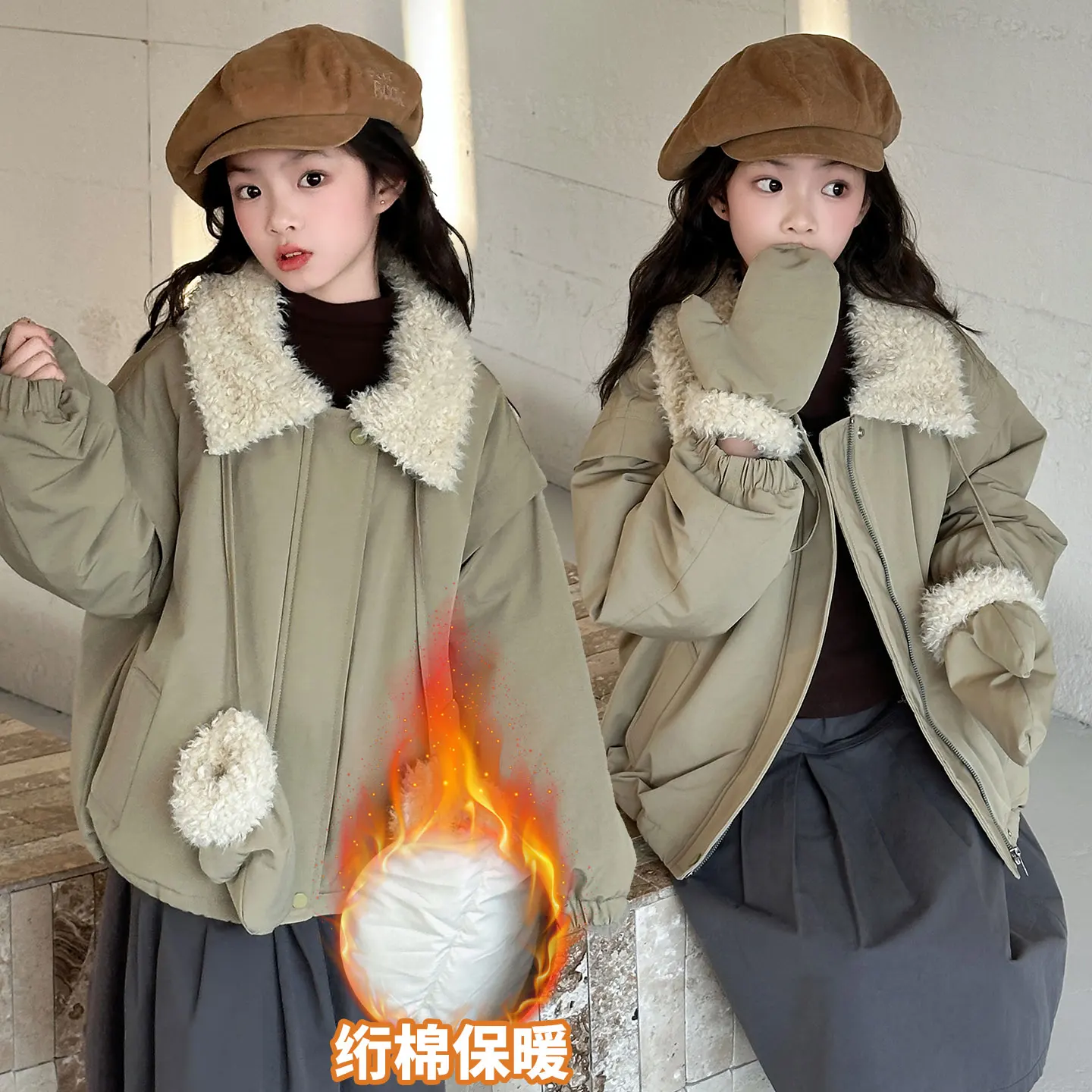 

Пальто для девочек от 4 до 14 лет, уличная одежда, свободная повседневная новая мотоциклетная хлопковая куртка в стиле ретро, толстое теплое женское пальто, осень-зима