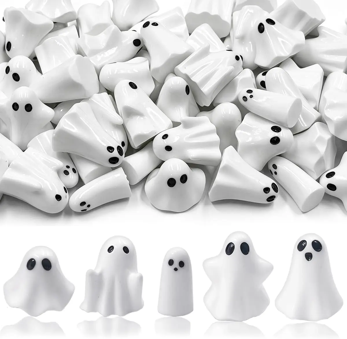 15Pcs Mini Resin Ghost Figurines Halloween Decor Spooky Miniature Ghosts for Micro Garden Tiered Tray Tabletop Vase Filler Party