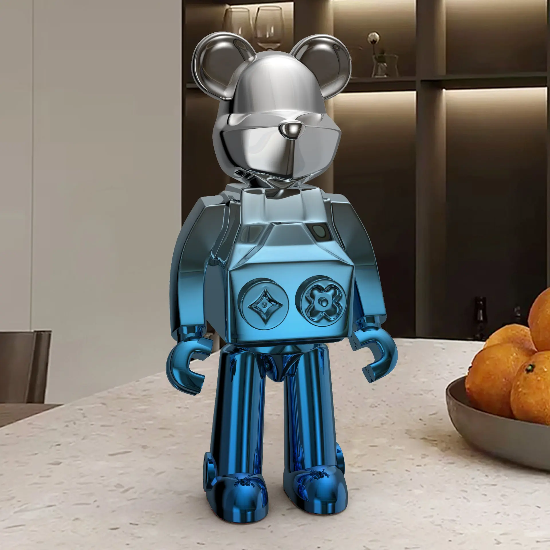Metallic mechanical bear decorations, collectibles, high-end luxury ornaments for the living room, wine cabinets, gifts,