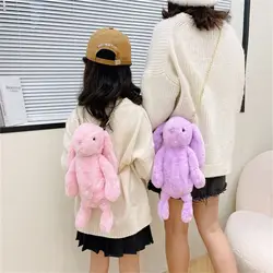 Long Ear Plush Shoulder Bag Coin Purse Handbag Chain Strap Rabbit Plush Bags Cartoon Animals Crossbody Bag For Girls