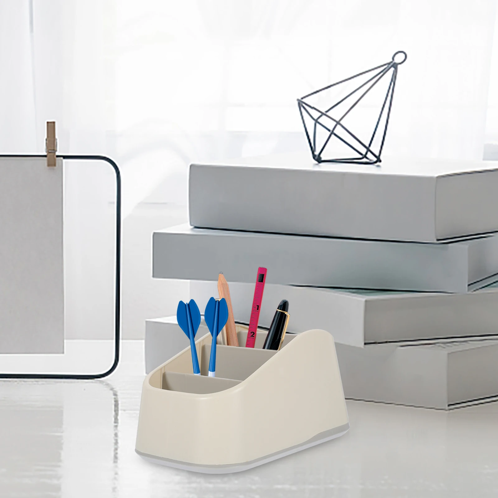 

Remote Control Holder Storage Box Grey Narrow Desktop ganizer Multi Compartments Remote Makeup Brush Pencil Case PP Material