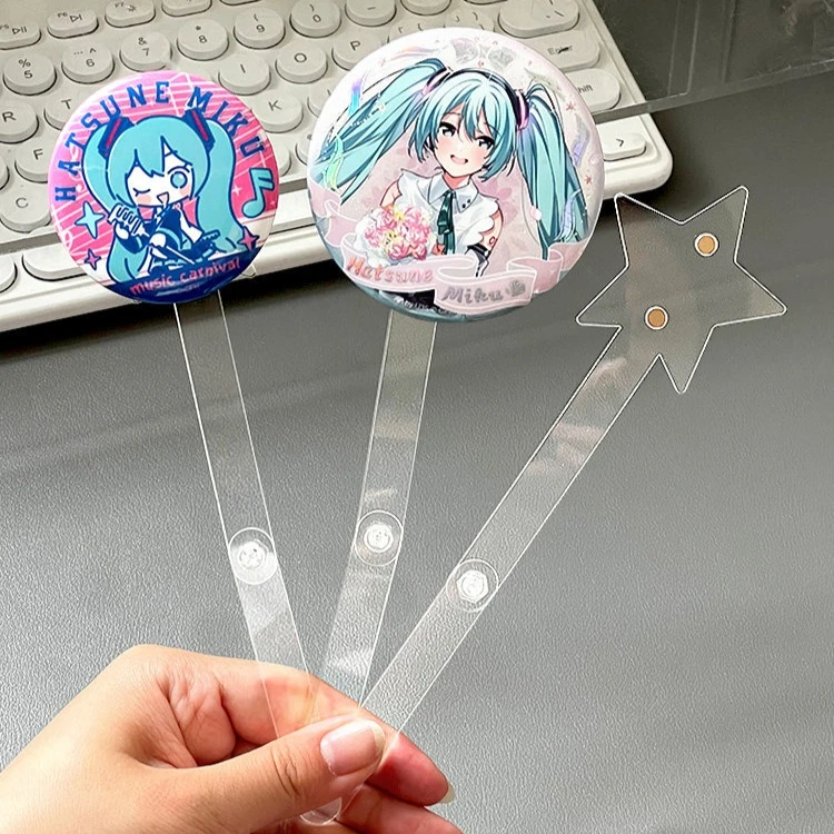 Transparent Foldable Adjustable Acrylic Badges Display Wand, Magnetic Star & Double Clip Photo Prop, for Anime Goods Decor