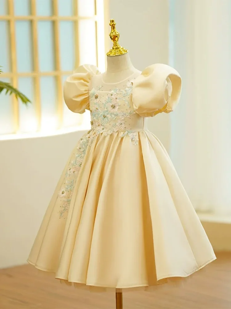 Luxury Champagne Dress for Young Girls Baby Flower Girls Tulle Dresses for Weddings Children Birthday Formal Partywears Gown