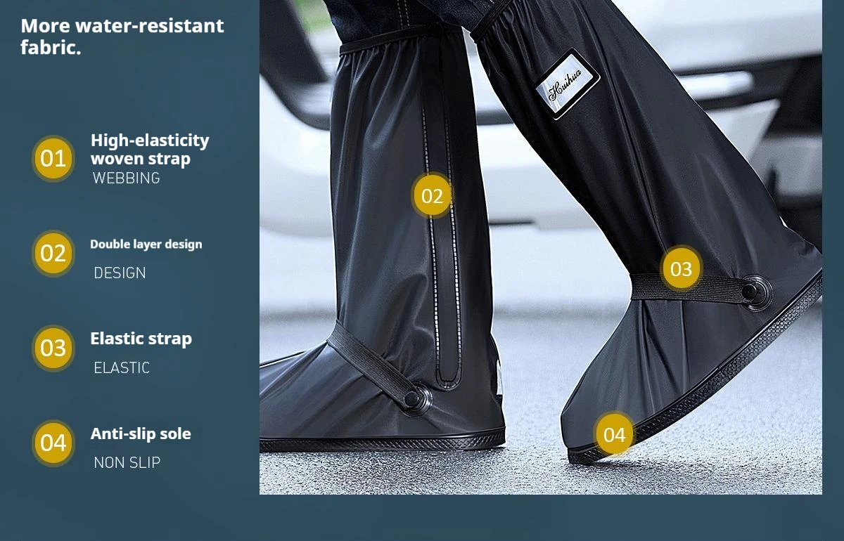 1 Paar Regenstiefel, hohe Schuhüberzieher, 42 cm hoch, strapazierfähig, wasserdicht, Schuh-Schutz, dick, rutschfest, für den Außenbereich. – Detail 4