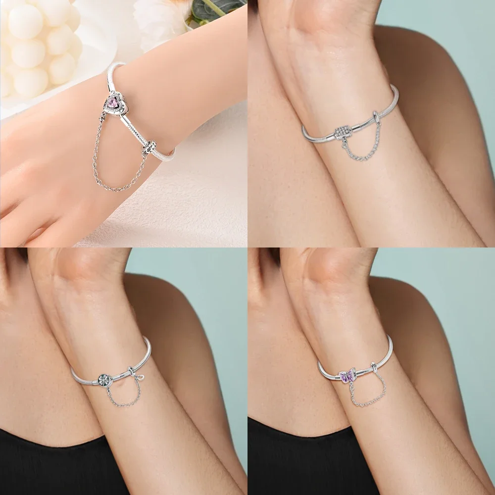 925 Sterling Silver Ocean Shell Safety Snake Bone Chain Bracelet Fit Original Charm Beads DIY Women Jewelry gift