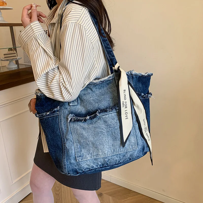 

New Denim Tote Bag - Large Capacity Crossbody/Shoulder Bag, Vintage & Modern Designer Handbag for Women, Unisex Stylish Work Bag