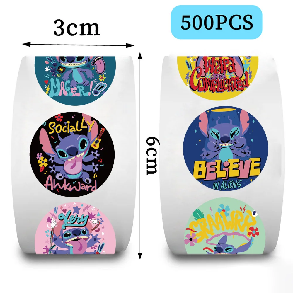 500 pz/rotolo Cute Disney Cartoon Lilo Stitch Stickers per bambini fai da te Laptop Phone Kawaii Cartoon decalcomanie bambini ricompensa Sticker