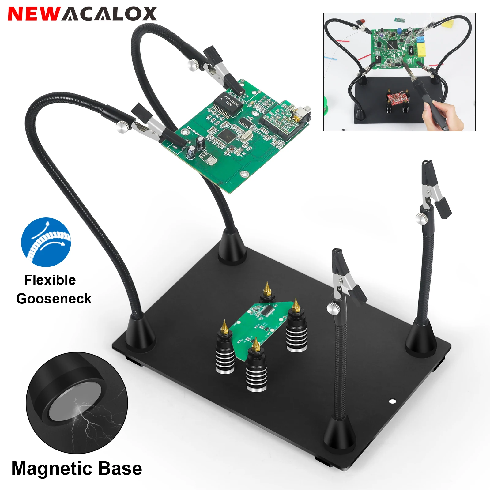 NEWACALOX Magnetic Base Soldering PCB Clip Welding Helping Hands PCB Fixture Clamp Third Hand Tools Soldering Repair Tool
