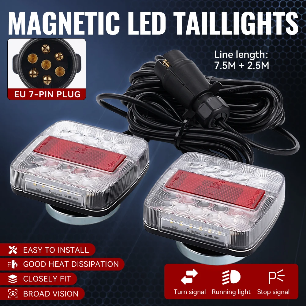 12V 26LED EU Standard Wired Magnetic Trailer Lights 7-Pin LED Waterproof Cable With License Plate Light For Trailer Truck RV