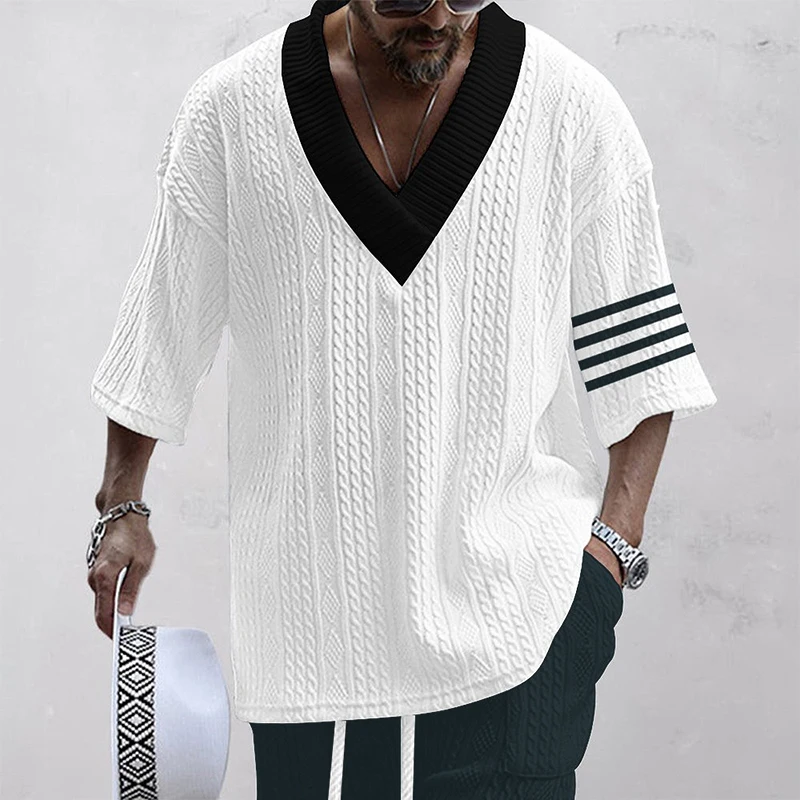 2024 Summer Europe And The United States High Street Men Straight Broad Sports Street High-grade Jacquard Top Sweater