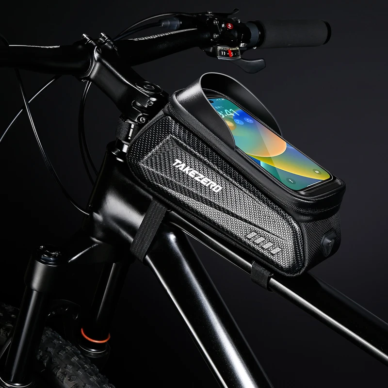 

TAKEZERO TZ02 1L Hard EVA Top Tube Bike Bag - Phone Access Frame Storage for Road & MTB