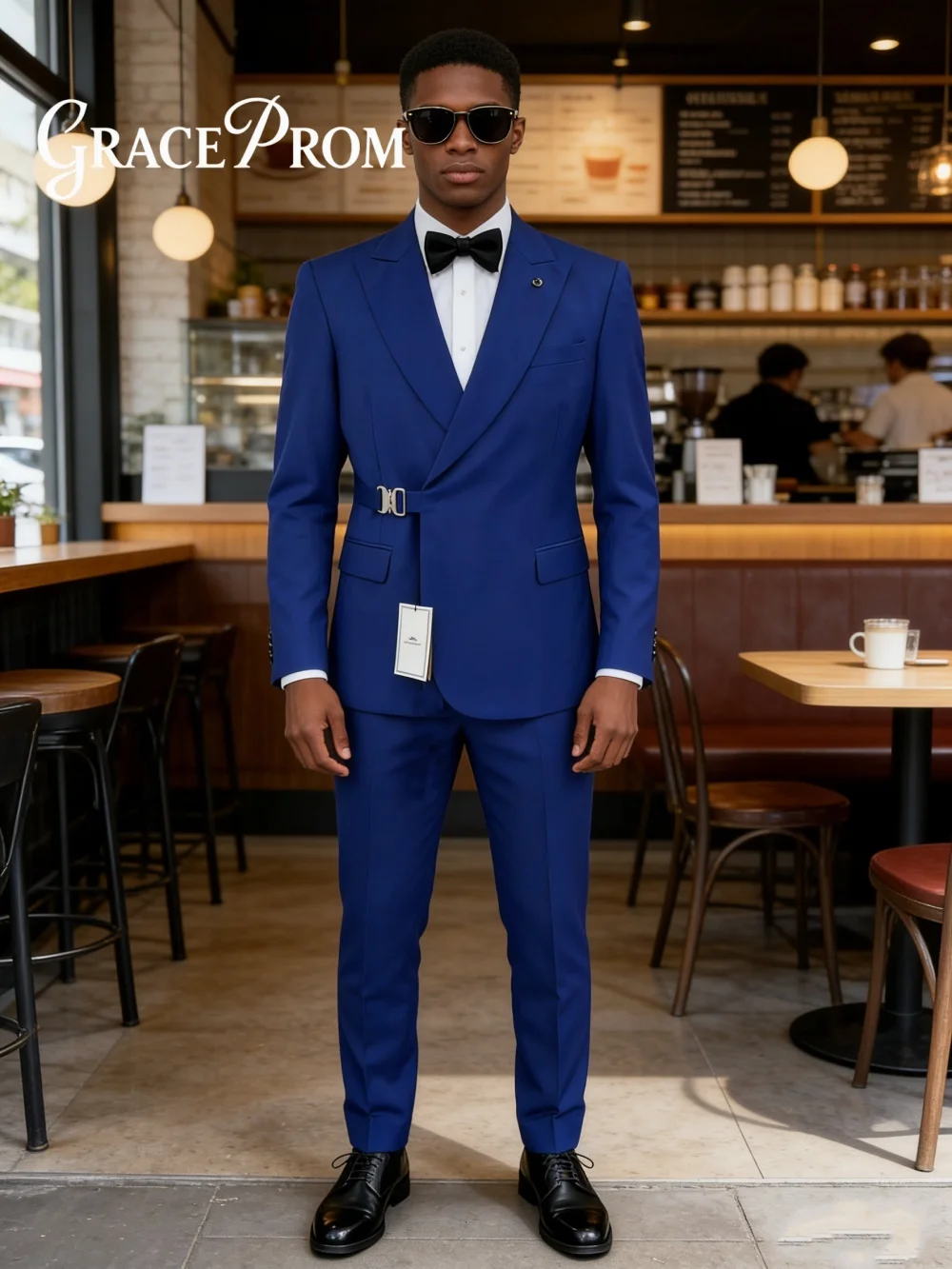 Elegant Men 2 Piece Set Classic Waist Buckle Tuxedo Suit Fit Groom Groomsmen Classic Mens Office Suit Set For Banquet Party