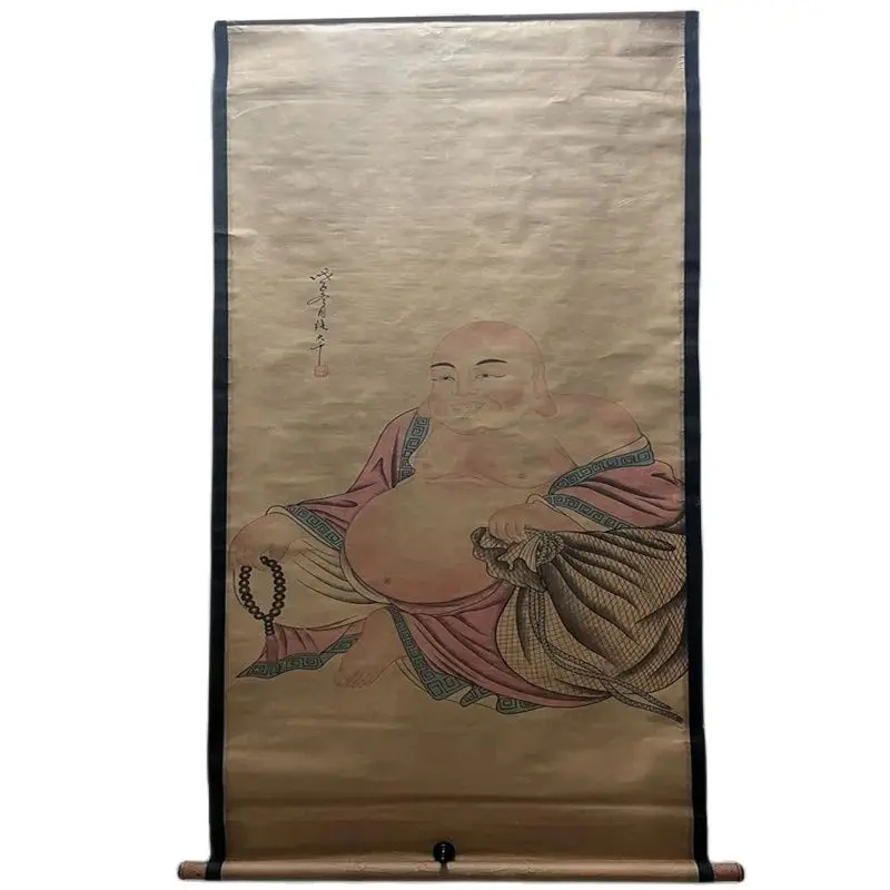 

China Old Scroll Middle Hall Hanging Celebrity Calligraphy and Painting Big Bellied Buddha