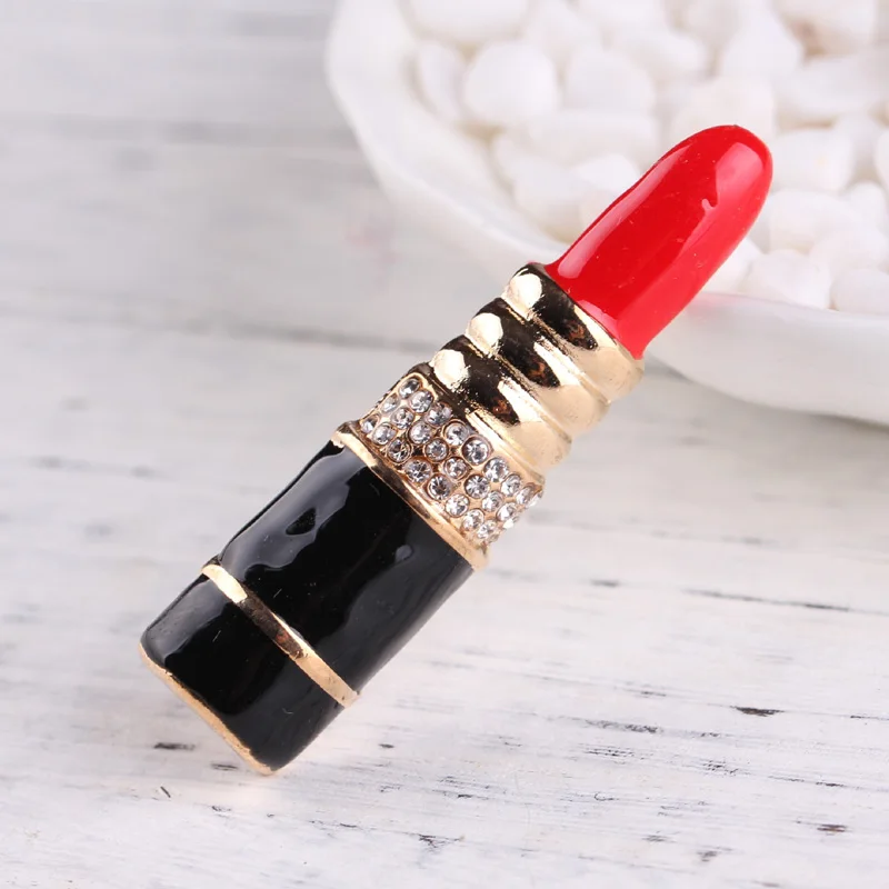 Luxury Brand Jewlery Style Lipstick Rhinestone Pins Brooches Red Black Dripping oil Broche Broach Jewelry for Women