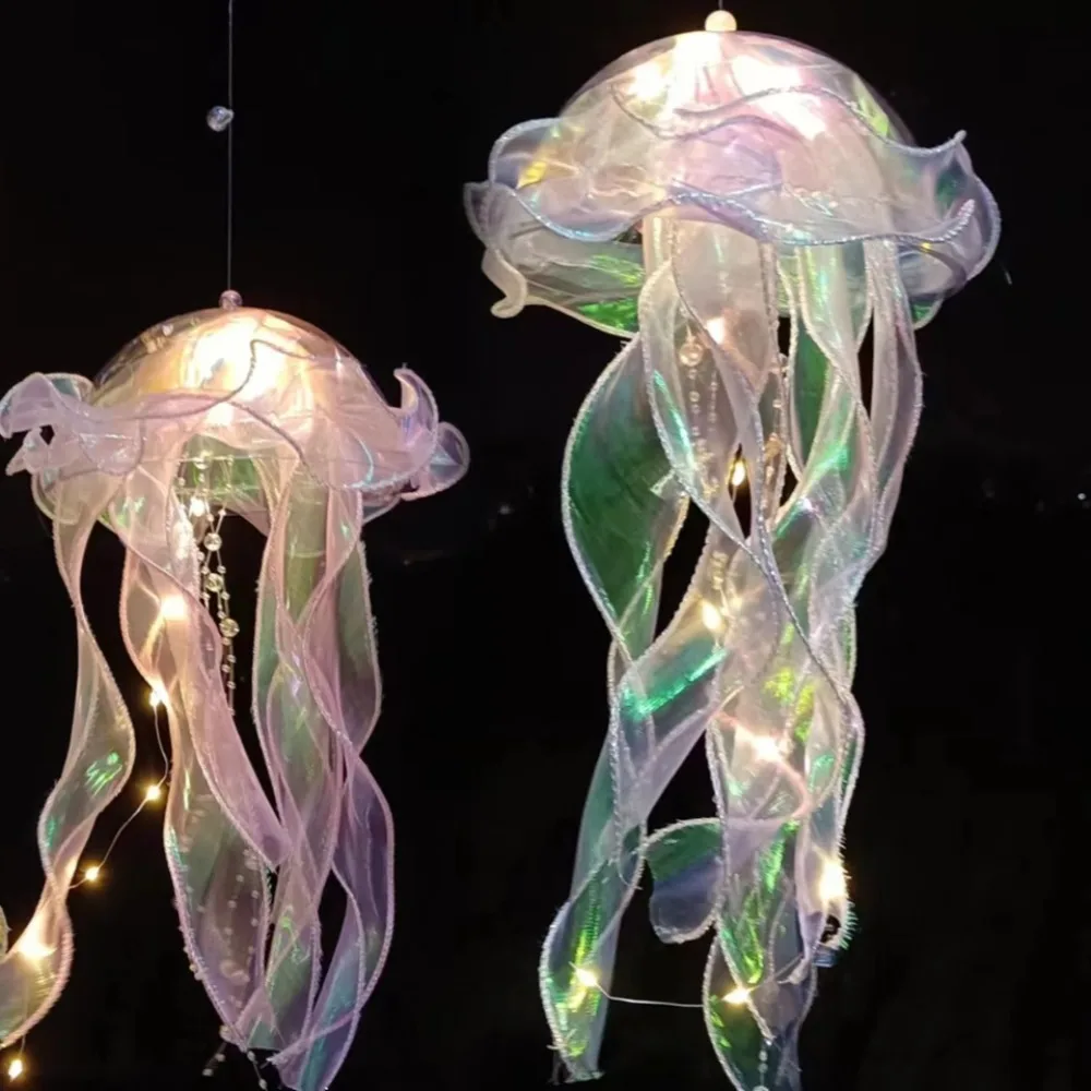 Jellyfish Lamp Portable Flower Atmosphere Night Light Girl Room Hanging Light Decorations Handmade DIY Ceiling Lantern Ornaments