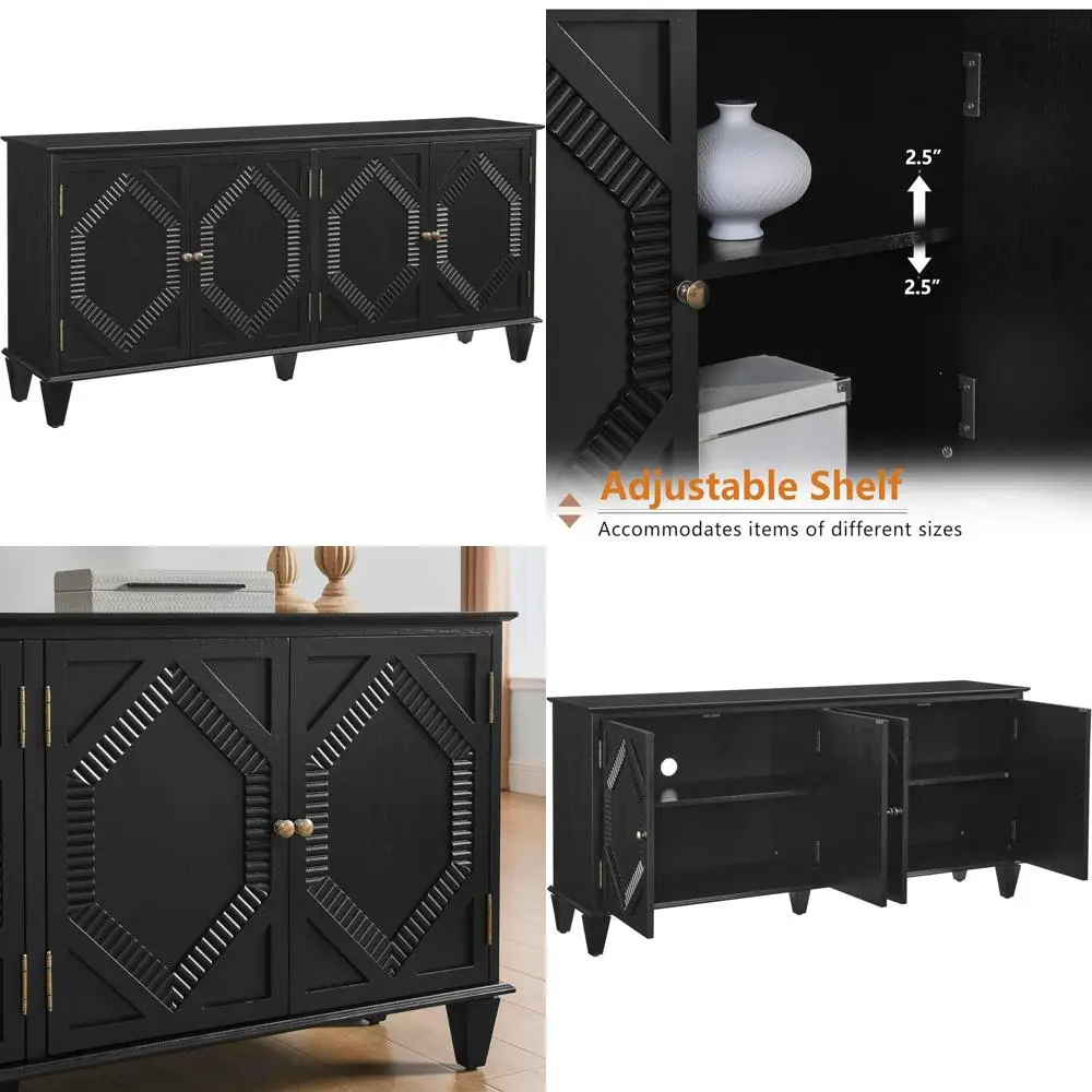 

Буфет в стиле «Валенштейн» из ореха с регулируемыми полками, подходит для гостиной, кухни или прихожей, черный