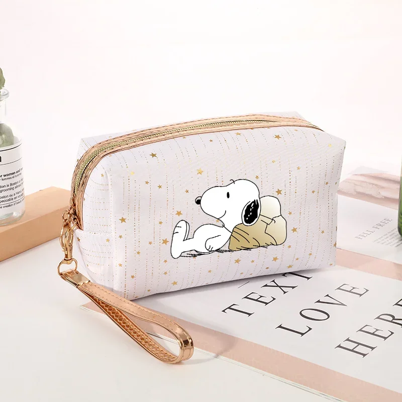 Bolsa de cosméticos Snoopy, bolsa de maquillaje impermeable de Color sólido, organizador de almacenamiento de artículos de tocador portátil de viaje, estuches de belleza para mujer