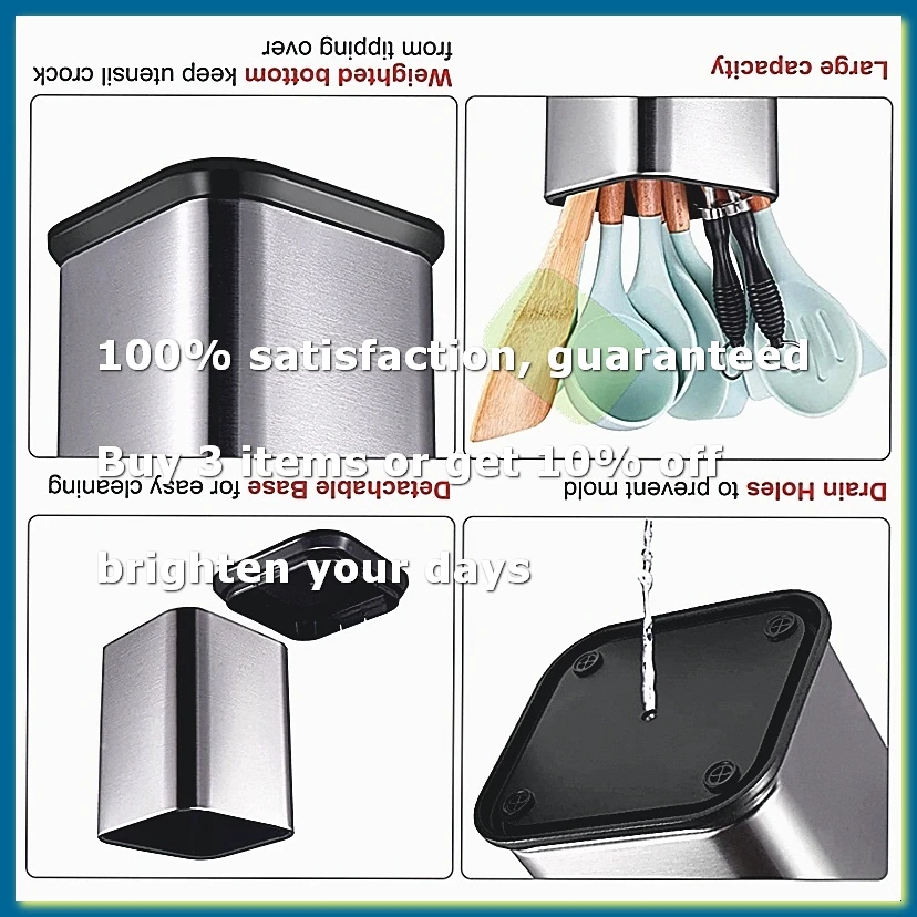 Kitchen Utensil Holder, Utensil Holder for Countertop Cooking Utensil Holder Deep and Stable Organizer for Easy to Clean