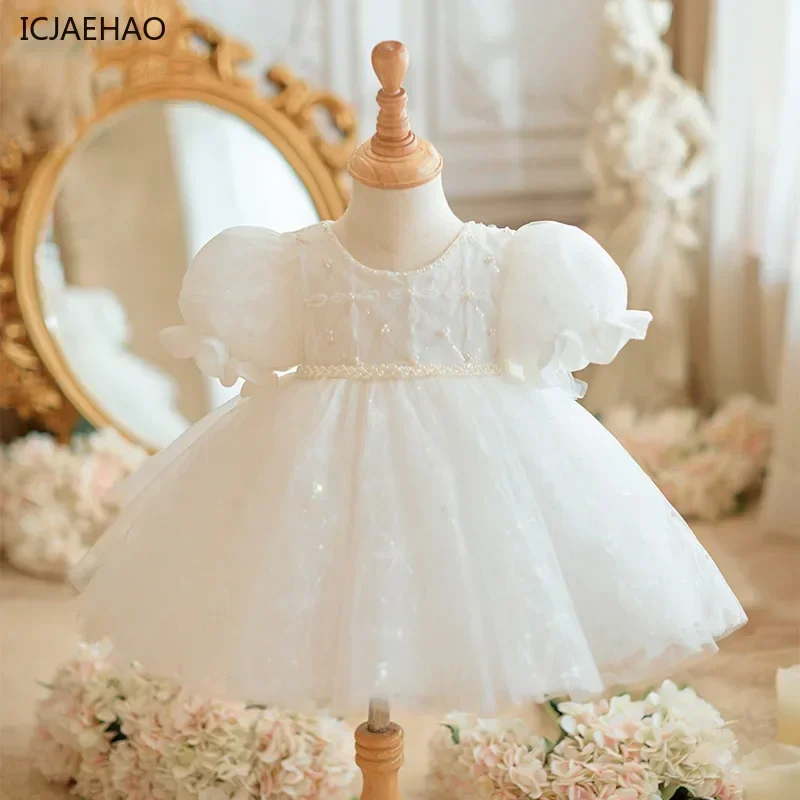 ICJAEHAO 2024One-Year-Old Baby Dress Grabs Week Birthday Party Children High-End Flower Girl Princess Kids Western Style Clothes