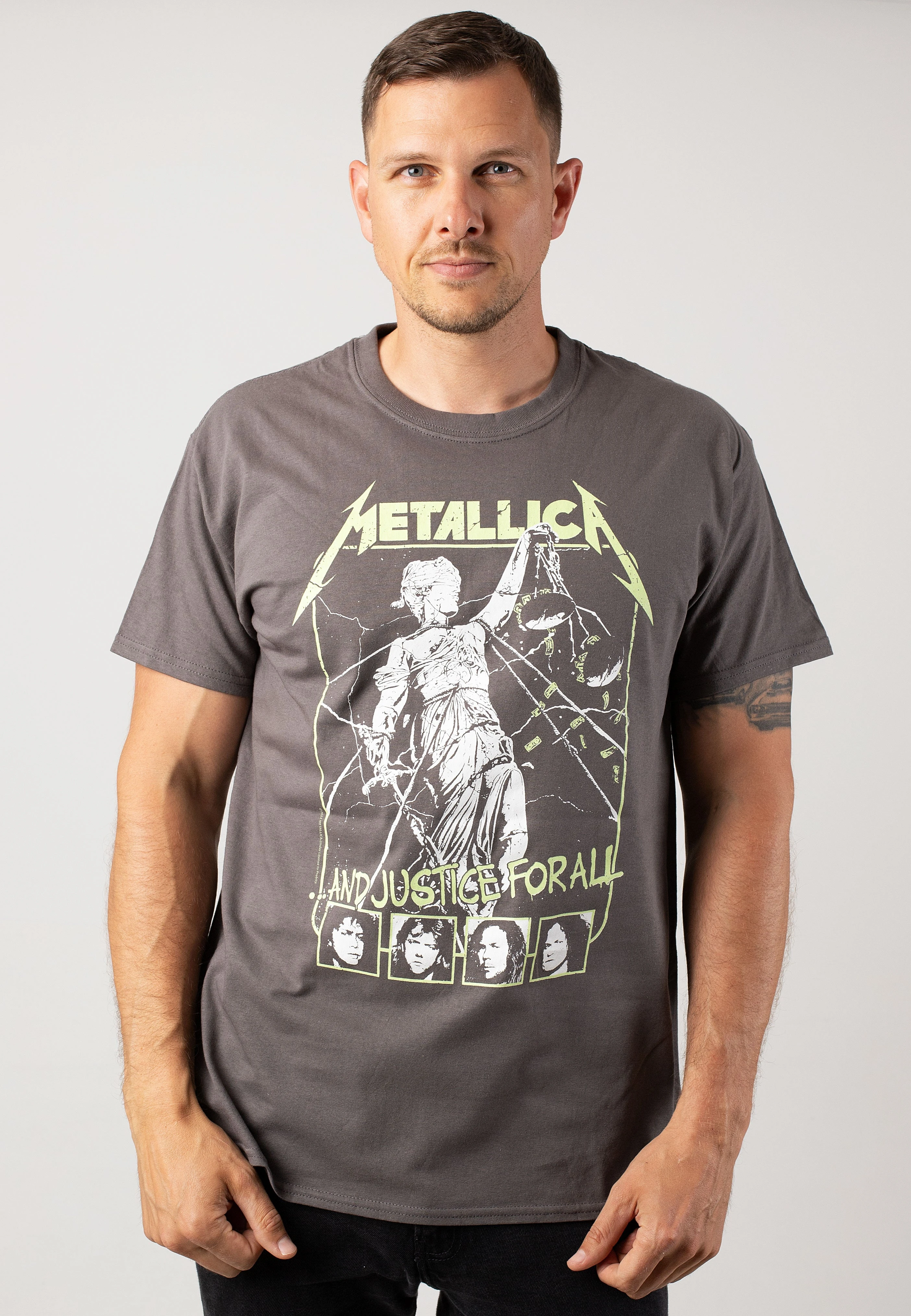 T-shirt Justice Faces Charcoal Metallica Band en coton, t-shirt graphique pour hommes et femmes, streetwear d'été