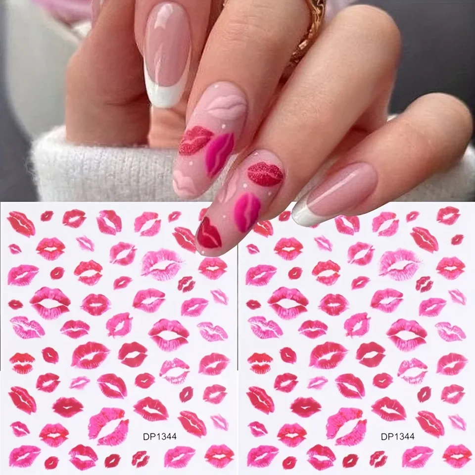 CALCOMANÍAS DE ARTE DE UÑAS CON CORAZONES Y BESOS, ADHESIVAS, ACABADO MATE, FÁCILES DE USAR, DE UN SOLO USO 2