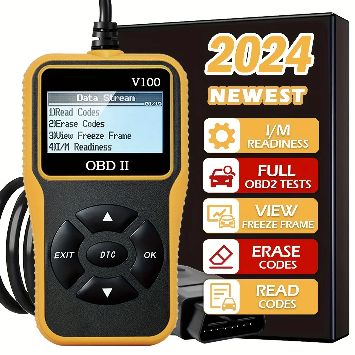 OBD2 Car Code Reader - Engine Fault Diagnostic Scanner, USB Powered, Compatible with All Cars Since 1996