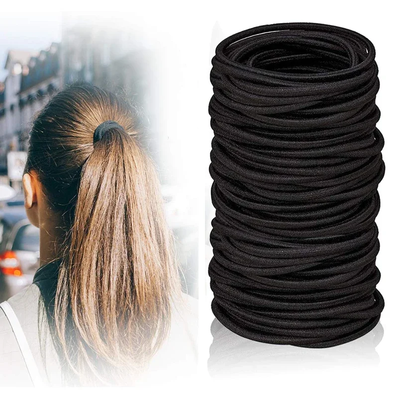 50pcs Black Women Girls Hair Rubber Bands Hair Tie Ropes Elastic Hairband Ponytail Holders Headbands Scrunchies Hair Accessories