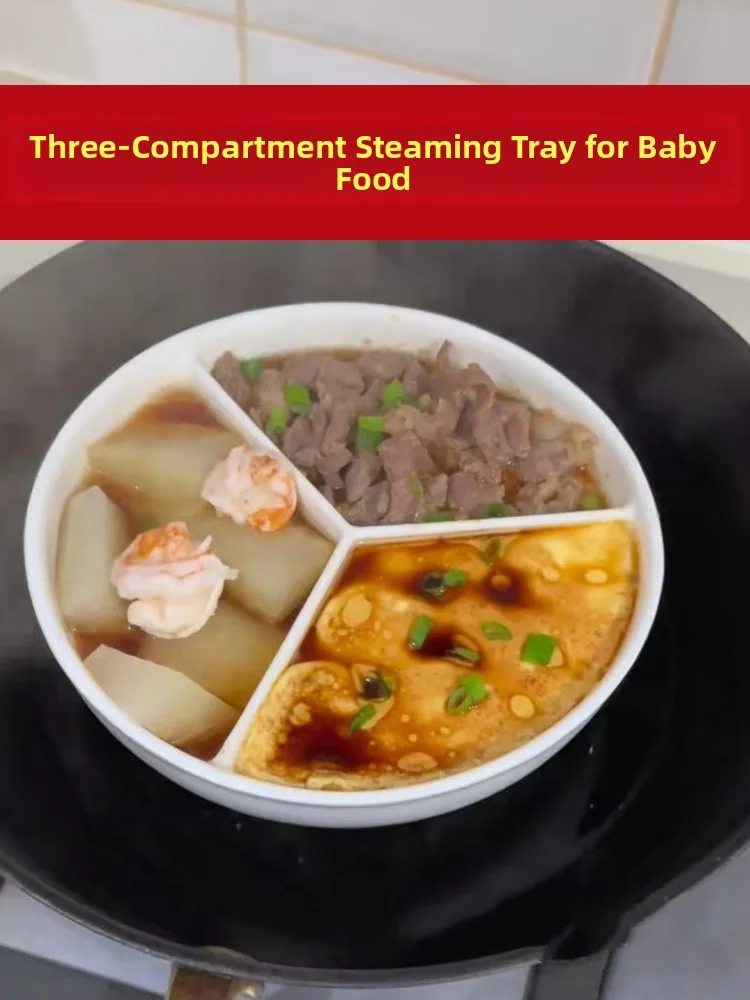 three-in-one-ceramic-steaming-dish-baby-complementary-food-tray-multi-compartment-plate-fruit-dish-home-snack-prep-tray